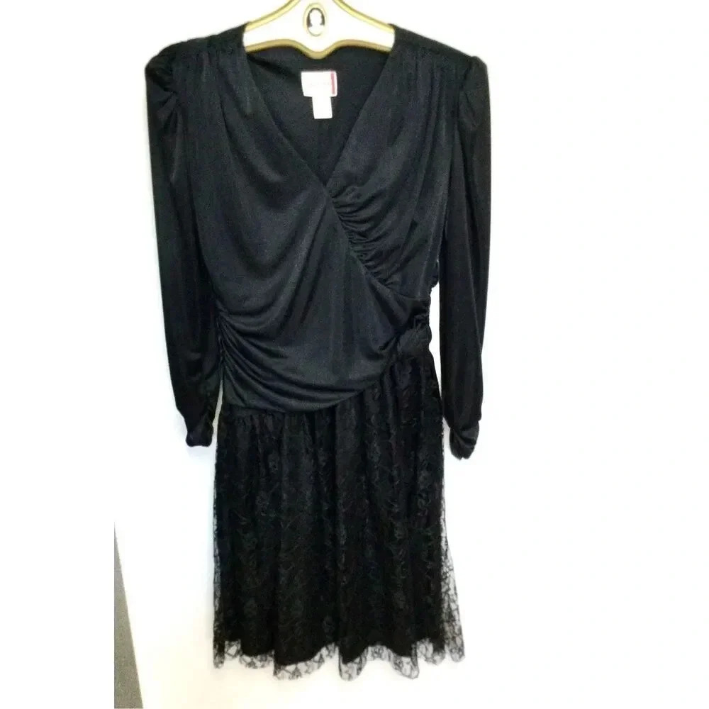 Vintage Isadora New York Womens 14 Party Dress Black Lace Bottom Cruise Wear med